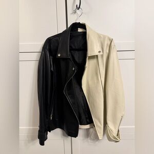 Two Tone Faux Leather Moto Jacket Black & Cream XL